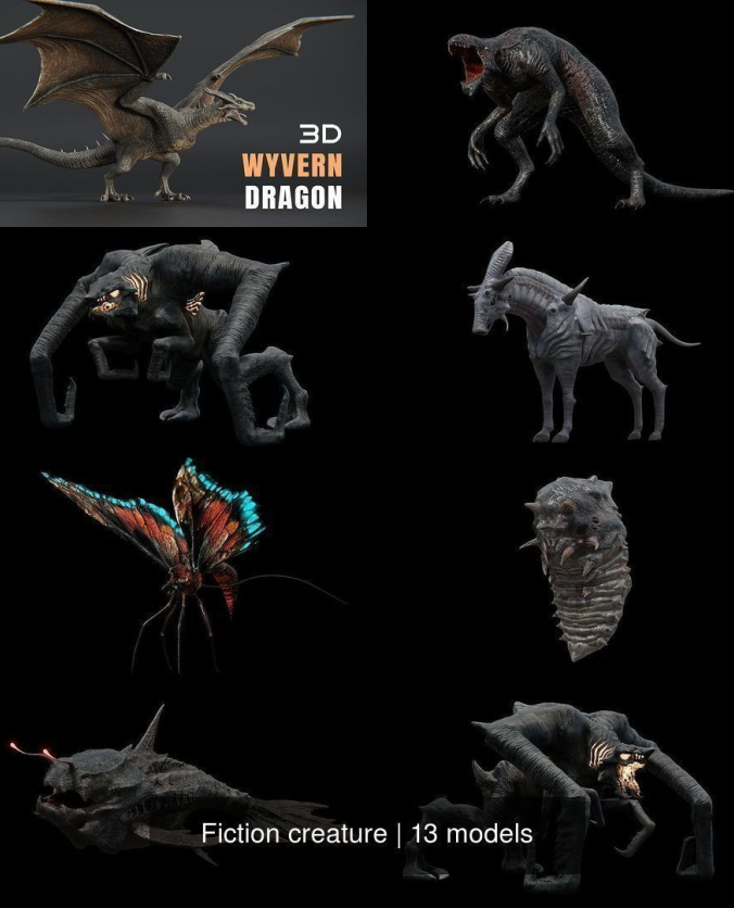 虚构生物 VR/AR/低多边形3D模型资产Fiction creature (15.4 GB)